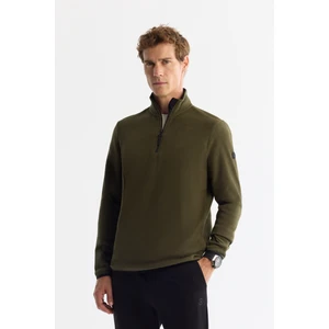 Erkek Yeşil Soğuğa Dayanıklı Yarım Fermuarlı Dik Yaka Polar Sweatshirt E001068
