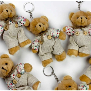 Çiçekli Elbiseli Peluş Ayıcık Anahtarlık Erkek