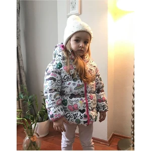 Gırls Yazı, Digital Baskılı, Şişme, İç Polarlı, Kapüşonlu Kız Çocuk Montu