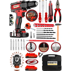 Alman 398 Wf 25 Ah Darbeli Lion Çift Akülü Metal Şanzıman Turbo Şarjlı Matkap +37 Pcs Komple Set