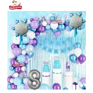 Bkmc Party Kız Çocukları Için Lüks Frozen Elsa Temalı Kar Tanesi Folyo Balon Gümüş Yaş Folyolu Doğum Günü Parti Seti Süsü