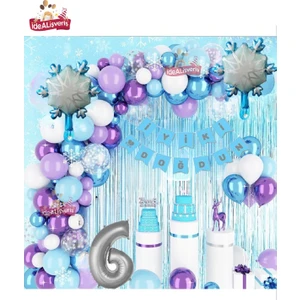 Bkmc Party Kız Çocukları Için Lüks Frozen Elsa Temalı Kar Tanesi Folyo Balon Gümüş Yaş Folyolu Doğum Günü Parti Seti Süsü