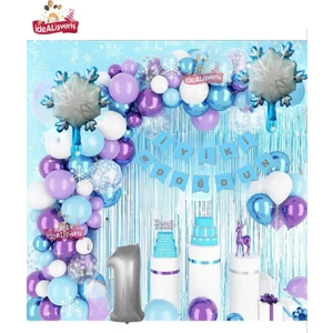 Bkmc Party Kız Çocukları Için Lüks Frozen Elsa Temalı Kar Tanesi Folyo Balon Gümüş Yaş Folyolu Doğum Günü Parti Seti Süsü