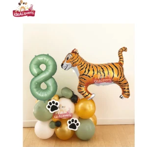 Bkmc Party Büyük Kaplan Balon Yeşil Yaş Folyo Balonlu Safari Balon Kaplan Doğum Günü Parti Seti Süsü