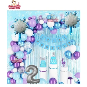 Bkmc Party Kız Çocukları Için Lüks Frozen Elsa Temalı Kar Tanesi Folyo Balon Gümüş Yaş Folyolu Doğum Günü Parti Seti Süsü