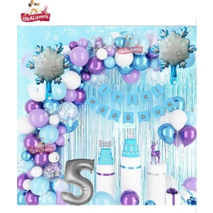 Bkmc Party Kız Çocukları Için Lüks Frozen Elsa Temalı Kar Tanesi Folyo Balon Gümüş Yaş Folyolu Doğum Günü Parti Seti Süsü