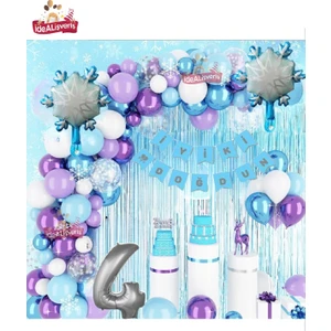 Bkmc Party Kız Çocukları Için Lüks Frozen Elsa Temalı Kar Tanesi Folyo Balon Gümüş Yaş Folyolu Doğum Günü Parti Seti Süsü