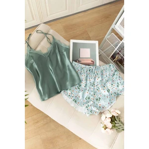Merry See Dantel Işlemeli Çiçek Desenli Şort Pijama Takımı