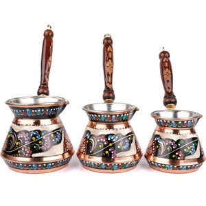 Bakır Cezve Seti Mine Işlemeli 3'lü