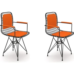 Knsz kafes tel sandalyesi 2 li mazlum syhtrn kolçaklı sırt minderli ofis cafe bahçe mutfak