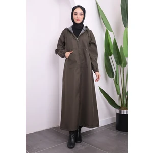 Haki Kapşonlu Fermuarlı Kap