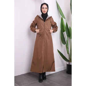 Camel Kapşonlu Fermuarlı Kap