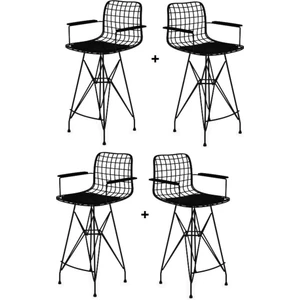 Knsz kafes tel bar sandalyesi 4 lü zengin syhsyh kolçaklı 75 cm oturma yüksekliği ofis cafe bahçe mutfak