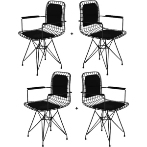 Knsz kafes tel sandalyesi 4 lü mazlum syhsyh kolçaklı sırt minderli ofis cafe bahçe mutfak