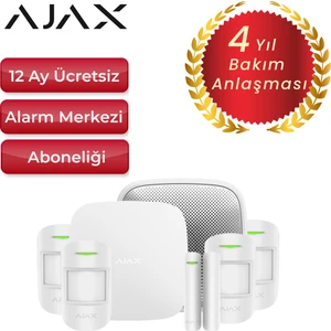 Alarm Siren Dahil 5 Dedektörlü Set – 4 Adet Hareket Dedektörü ve 1 Adet Manyetik - Beyaz