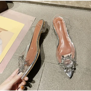 Trendy Anka Kadın Princess Gümüş Nude Taba Şeffaf Topuklu Kristal Taşlı Günlük Babet Ayakkabı