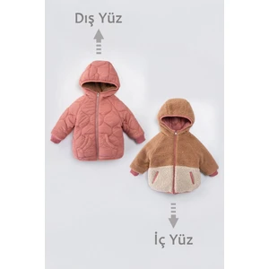 Miniğimin Cicileri (6-10 Yaş) Çift Taraflı Kapitone Peluş Kaban kız çocuk - Koyu Pembe