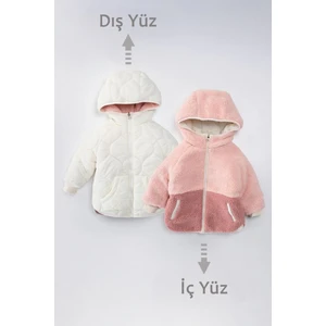 Miniğimin Cicileri (6-10 Yaş) Çift Taraflı Kapitone Peluş Kaban kız çocuk - Ekru