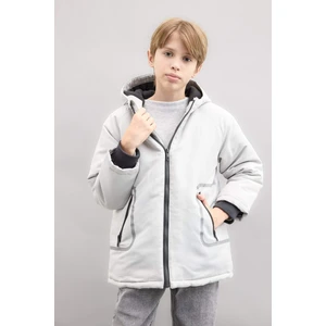 Erkek Çocuk Su İtici Kapüşonlu Polar Astarlı Fermuarlı Cepli Parka D1132A824WN
