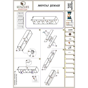 Kenzlife kitaplık tuğçe 188*030*020 byz ayaklı mutfak dolabı banyo ofis ayakkabılık kiler
