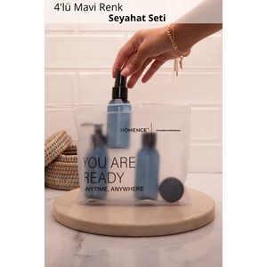 Seyahat Seti- Plastik Seyahat Boy 100ml Mavi Şişe Ve Kavanoz 4'lü Çantalı Seyahat Kiti