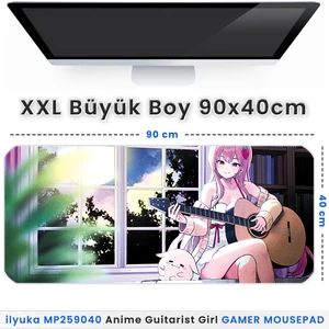 90X40 Anime Guitarist Girl Xxl Büyük Boy Ilyuka MP259040 Gaming Mousepad Dikişli Kenar Kaymaz Taban 90X40CM