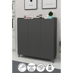 3 Kapaklı Çok Amaçlı Dolap Çok Amaçlı Mutfak Dolabı Banyo Dolabı Ayakkabılık Kumsal Antrasit