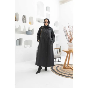 6632-REGLAN Kollu Süs Pileli Lens Ceket Siyah