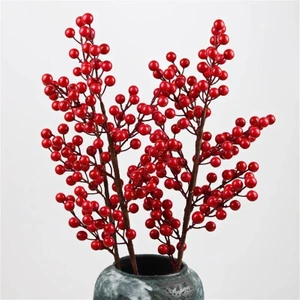 3 Adet Yapay Çiçek Kokina Uzun Dal 63 cm  Yılbaşı Çiçeği Red Berry