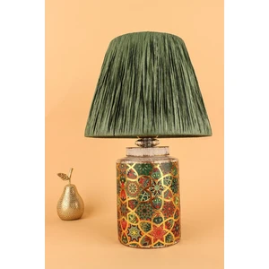 Timide Desenli Handmade Seramik Abajur Yeşil