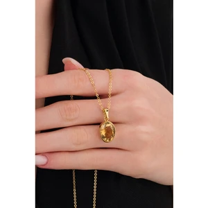 Ricco Jewellery 14 K Gold Kaplama 925 Ayar Gümüş Ultra Temiz Faset Kesimli Doğal Sitrin Kolye