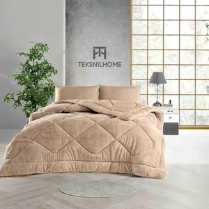 Teksnil Home Tek Kişilik Çift Taraflı Bej Welsoft Yorgan 155 x 215 Zigzak - Damla - Baklava Desen