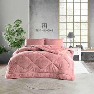 Teksnil Home Tek Kişilik Çift Taraflı Pembe Welsoft Yorgan 155 x 215 Zigzak - Damla - Baklava Desen