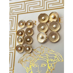 Ortası Incili  Istiridye Model Gold Metal Düğme Seti