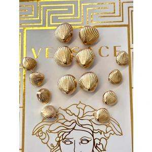 Deniz Kabuğu Modelli Gold Metal Blazer Ceket Düğme Seti