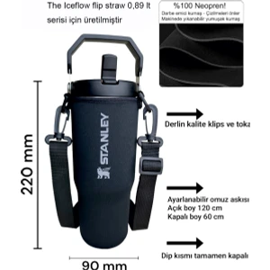 Flip Staw Tumbler 0.89 Lt.Neopren Termos Kılıfı ve Omuz Askısı SİYAH