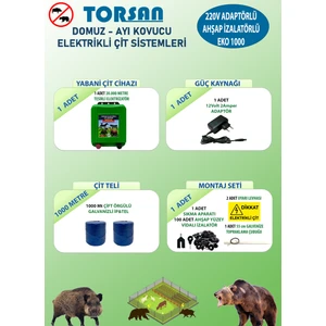 TORSAN 220V ADAPTÖRLÜ EKO 1000 Elektrikli Çit Sistemi ( Domuz - Ayı Kovucu ) 1000MT