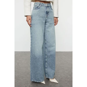 Kadın Moda Şık Kot Pantolon Geniş Paça Uzun Boy Denim Mavi Yüksek Bel Ekstra Palazzo Jeans