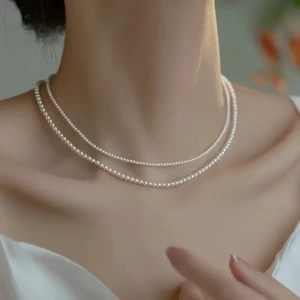 Lovisa Accessories El Emeği Çift Sıra Inci Kolye, Choker Inci Boncuk Kolye, Vintage Tarz