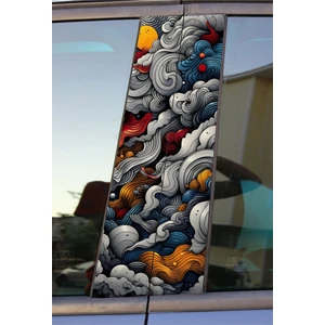 Hediyene Bak Renkli Bulutlar Baskılı Araç Kapı Direk Kaplama Folyo Sticker 2'li (Sağ&sol)