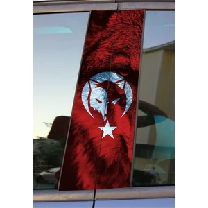 Hediyene Bak Ay Yıldızlı Kurt Baskılı Araç Kapı Direk Kaplama Folyo Sticker 2'li (Sağ&sol)