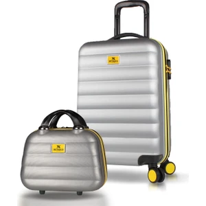 My Valice Colors Abs Makyaj ve Kabin Boy Gri  2'li Valiz Seti