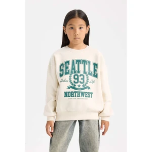 Kız Çocuk Relax Fit Bisiklet Yaka Baskılı Sweatshirt D7057A824WN