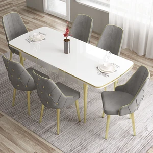Concept Tia Serisi  Beyaz Masa 80 x 132 cm Açılabilir Mdf Yemek Odası Takımı 6 Sandalye Gold Detay
