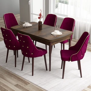 Concept Tia Serisi   Barok Ahşap Desen 80 x 132 cm Açılabilir Mdf Yemek Odası Takımı 6 Sandalye Gold Detay