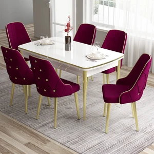 Concept Tia Serisi  Beyaz Masa 80 x 132 cm Açılabilir Mdf Yemek Odası Takımı 6 Sandalye Gold Detay