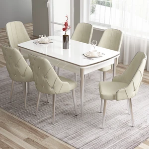 Concept Tia Serisi  Beyaz Masa 80 x 132 cm Açılabilir Mdf Yemek Odası Takımı 6 Sandalye Gümüş Detay