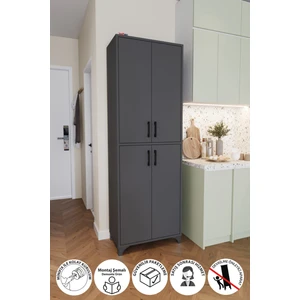 Çok Amaçlı Dolap 4 Kapaklı 6 Bölmeli Banyo Dolabı Mutfak Dolabı Nehir Antrasit