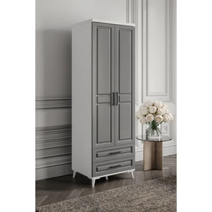 Ücretsiz Montaj - %100 MDF Gözde 2 Kapaklı Antrasit Beyaz Gardırop - MDF Dolap - Elbise Dolabı