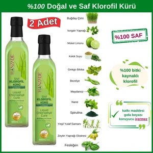 Hanzade Bitkisel Sıvı Klorofil Kürü Buğday Çimi Ilaveli Bitki Ekstraktları 500 ml x 2 Adet Cam Şişe